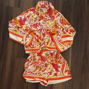Zara Multicolor Floral Kimono and Shorts Set